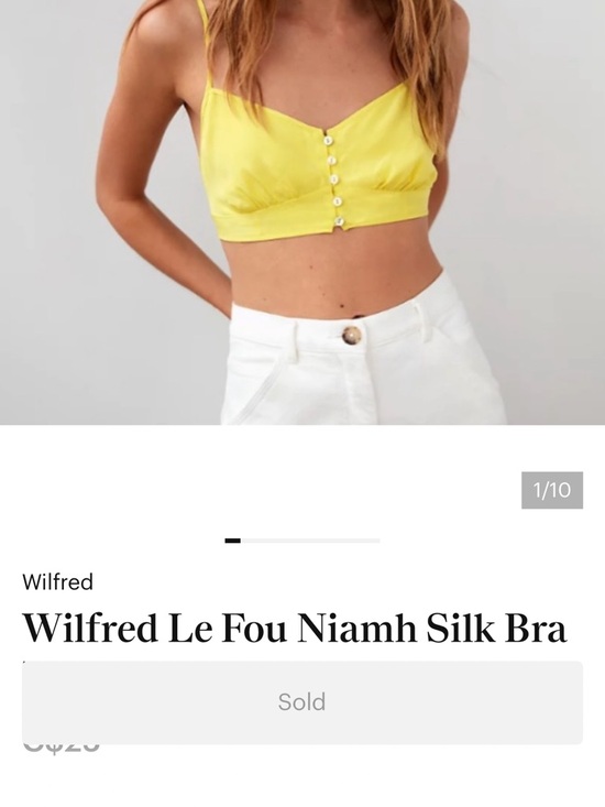 Wilfred Le Fou 100% Silk Crop Top Bra Bralette Button Down Highlighter Yellow - Picture 4 of 9